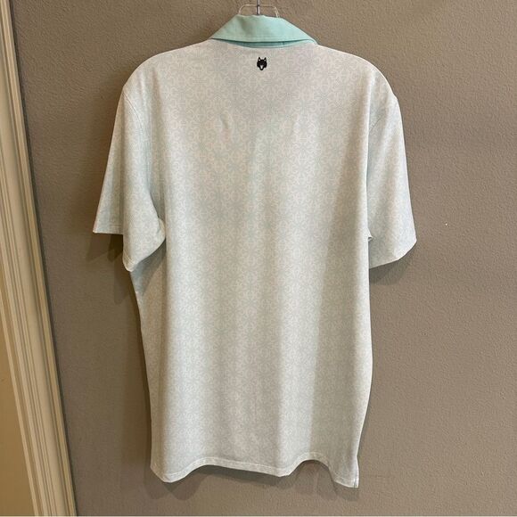 Greyson | M | Lions Tooth Pattern Short Sleeve Polo Shirt Arctic fox white teal - Picture 6 of 11